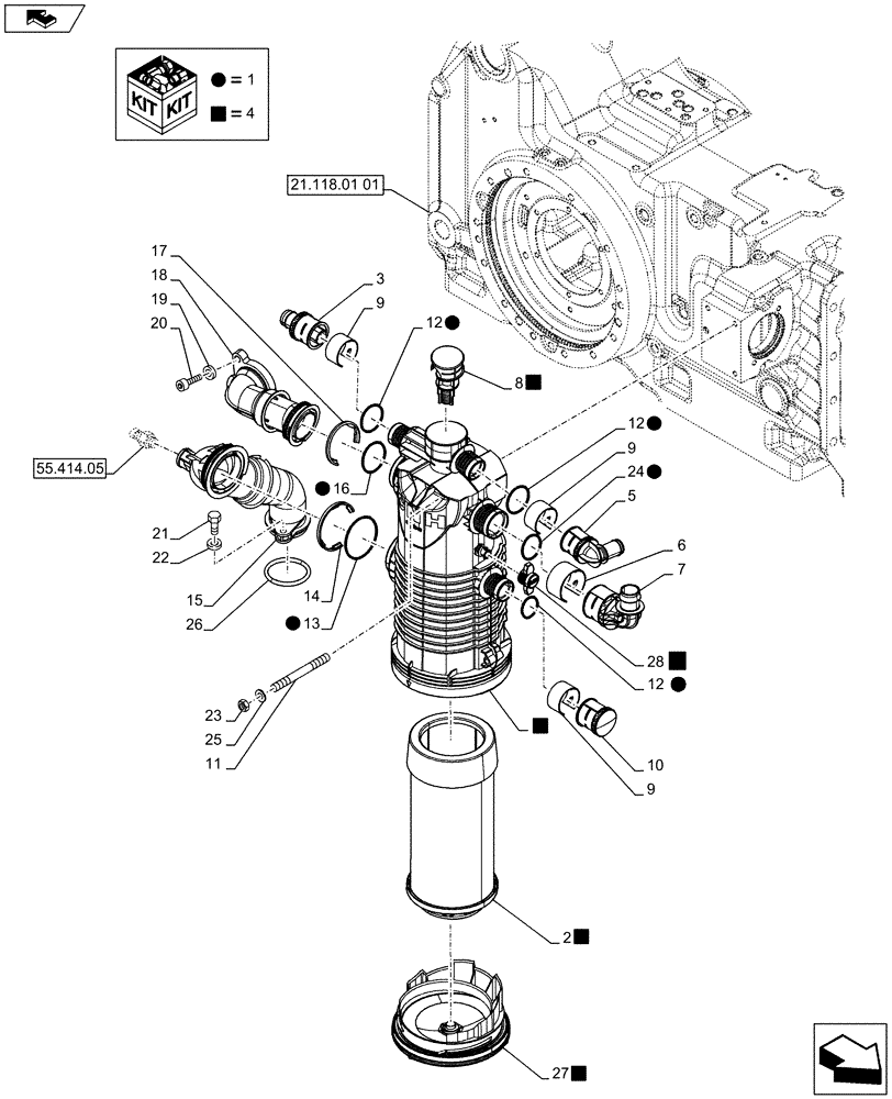 Схема запчастей Case IH PUMA 170 - (35.100.01[01]) - HYDRAULIC PUMP - OIL FILTER (STD + VAR.729004 / 743616; VAR. 720463-728212) (35) - HYDRAULIC SYSTEMS