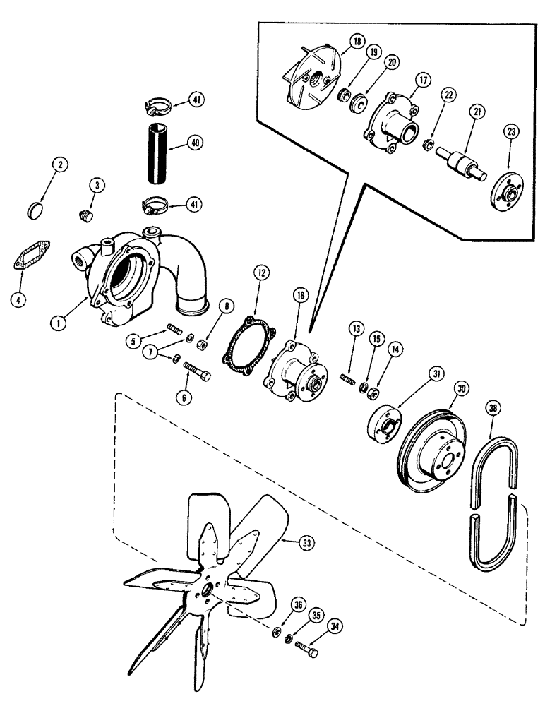 Схема запчастей Case IH 1370 - (008) - WATER PUMP AND FAN, (504BDT) DIESEL ENGINE (02) - ENGINE