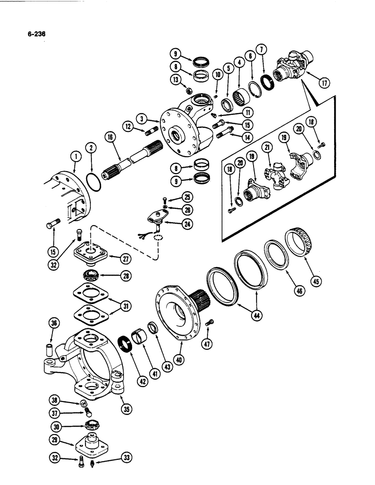 Схема запчастей Case IH 4494 - (6-236) - REAR AXLE ASSEMBLY, LEFT TRUNNION AND SPINDLE, TRUNNION WITH BEARING, PRIOR TO AXLE S/N 13015953 (06) - POWER TRAIN