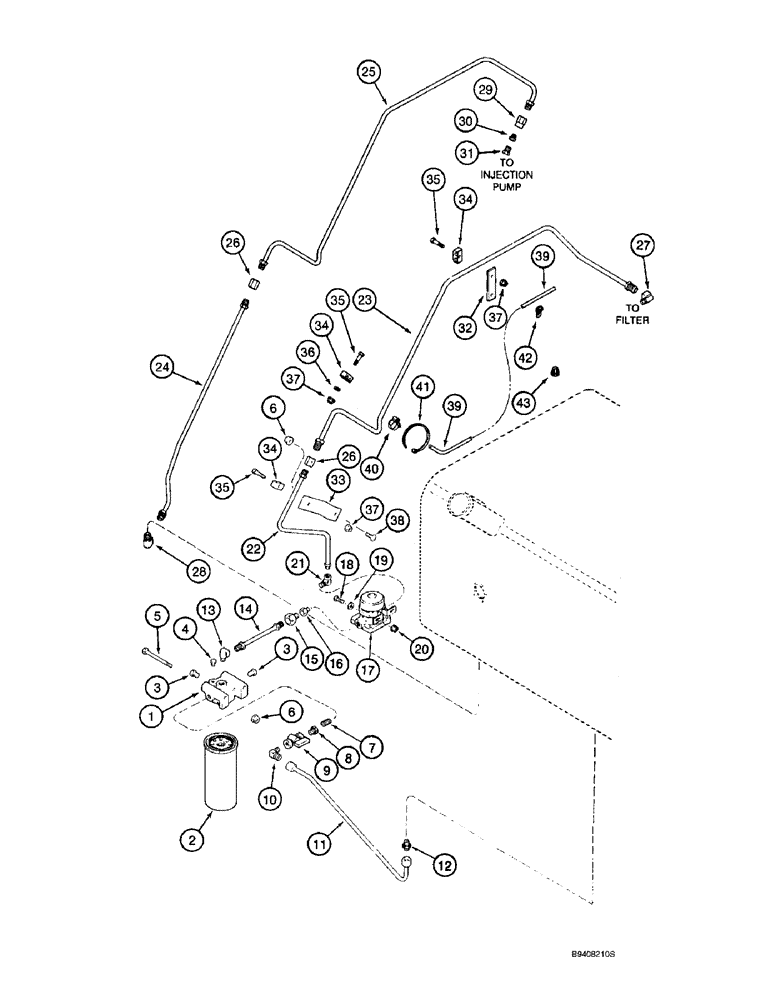 Схема запчастей Case IH 2144 - (3-10) - FUEL LINES AND FILTER SYSTEM, PRIOR TO COMBINE S/N JJC0173150, SUPPLY AND RETURN (02) - FUEL SYSTEM