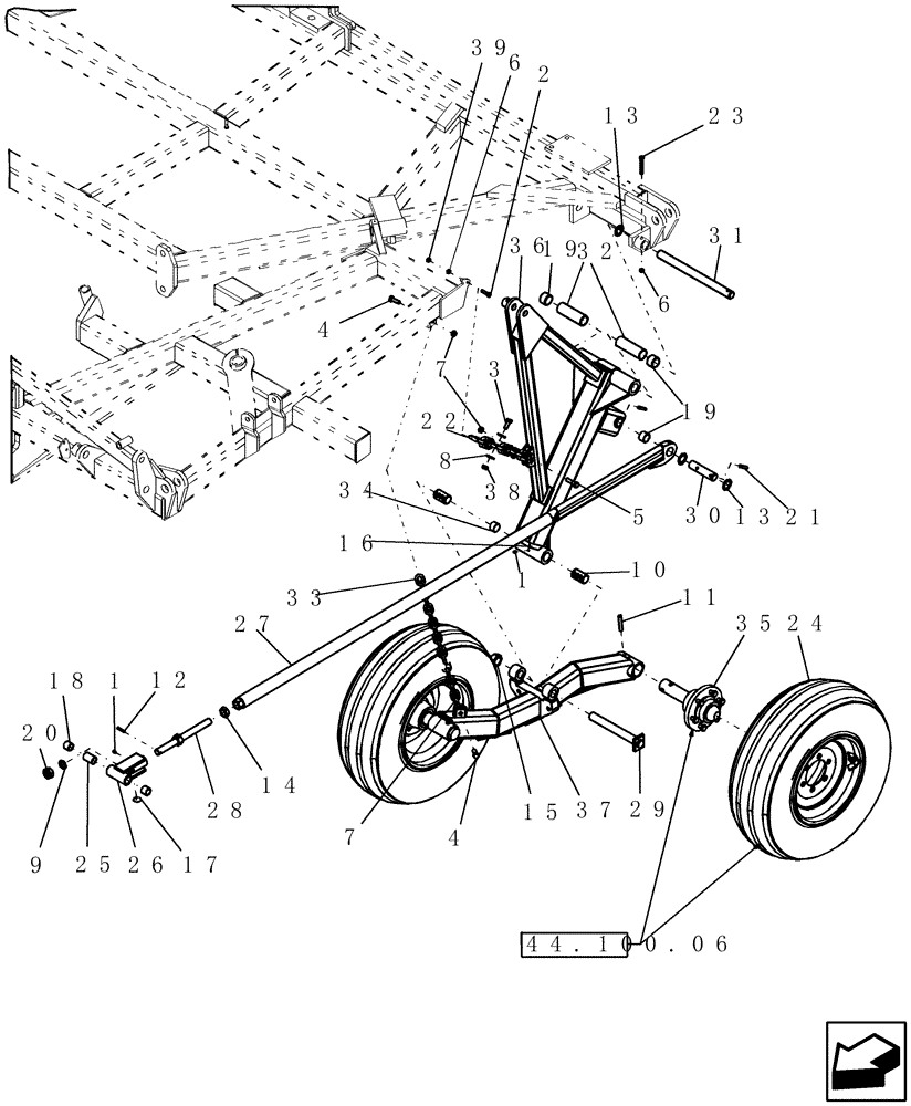 Схема запчастей Case IH 600 - (44.100.05) - WHEEL STANDARD (THREE SECTION CENTER) ASSEMBLY (44) - WHEELS