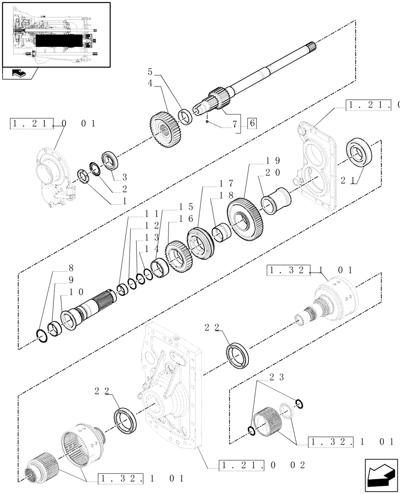 Схема запчастей Case IH PUMA 195 - (1.28.1[03]) - TRANSMISSION 40KPH - II & REVERSE RANGE GEARS (03) - TRANSMISSION