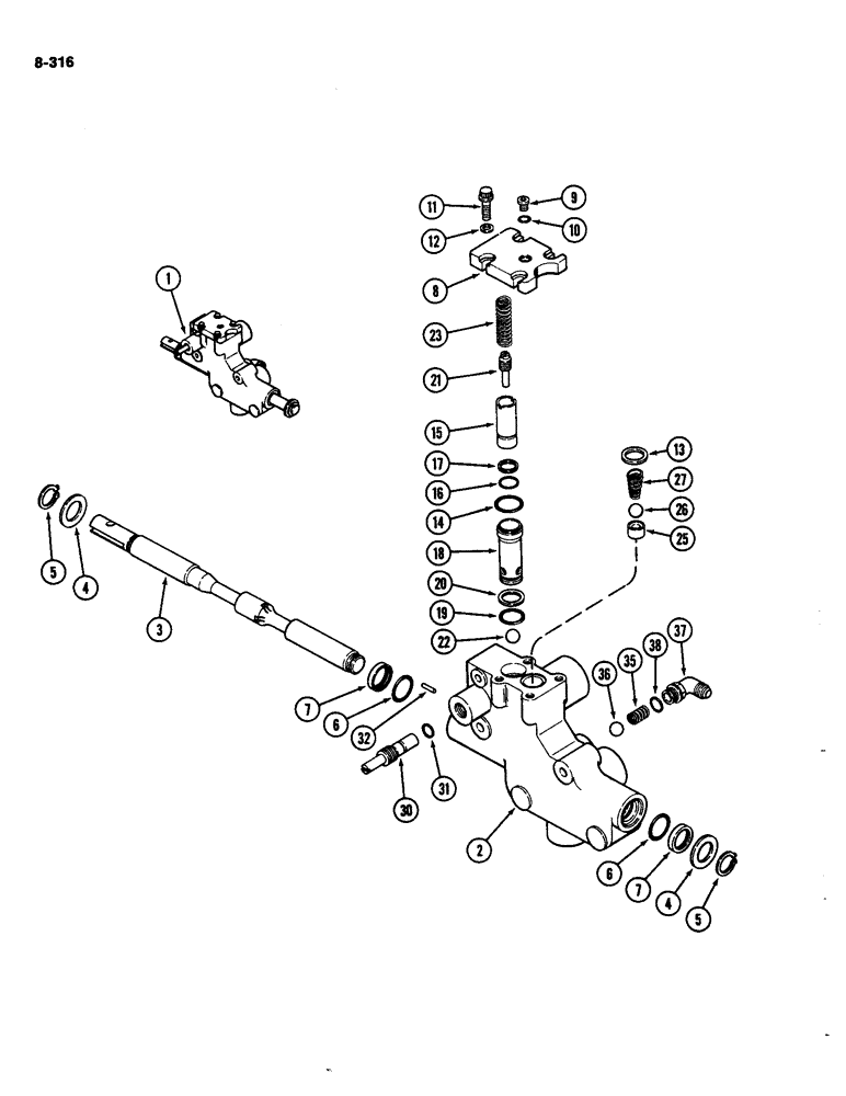 Схема запчастей Case IH 4490 - (8-316) - HITCH CONTROL VALVE ASSEMBLY, PRIOR TO P.I.N. 8860450 (08) - HYDRAULICS