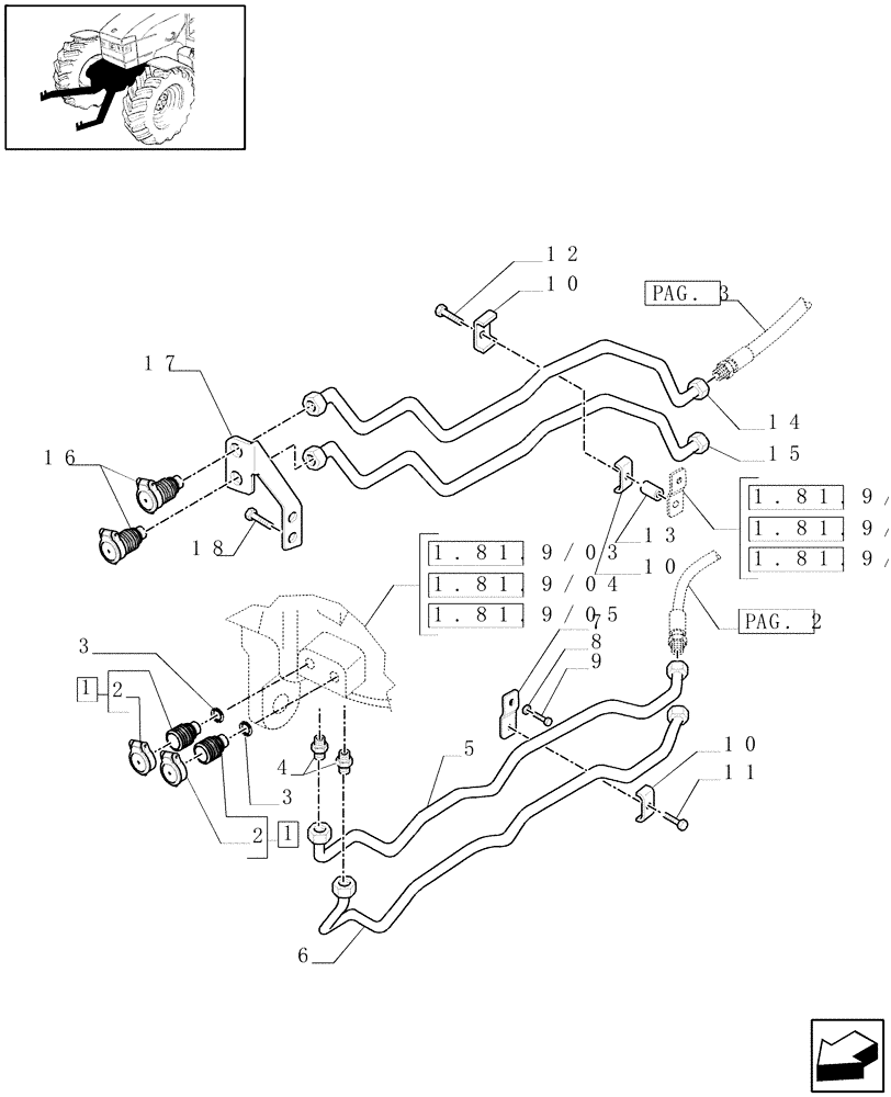 Схема запчастей Case IH MAXXUM 140 - (1.81.9/08[01]) - 4 HYDRAULIC FRONT COUPLERS FOR INTEGRATED FRONT HPL (VAR.331172) (07) - HYDRAULIC SYSTEM