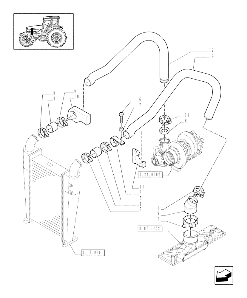 Схема запчастей Case IH MAXXUM 115 - (1.19.6) - INTERCOOLER - PIPES (02) - ENGINE EQUIPMENT