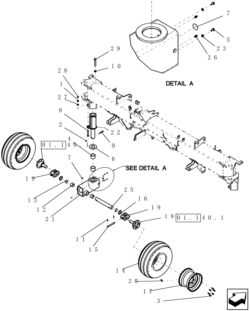 Схема запчастей Case IH ATX700 - (01.110.1) - BEAM, CENTER CASTER AND TIRES (12) - FRAME