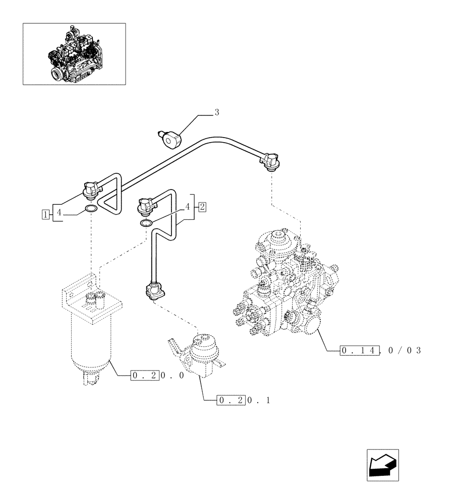 Схема запчастей Case IH MAXXUM 140 - (0.20.3/01) - PIPING FUEL (STD + VAR.330003-332115-332116) (01) - ENGINE