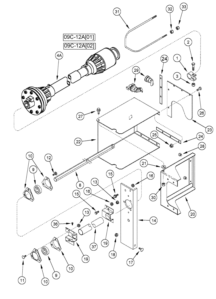 Схема запчастей Case IH 1010 - (09C-09) - AUGER JACKSHAFT DRIVE 17.5 AND 20.0 FOOT HEADER (09) - CHASSIS/ATTACHMENTS