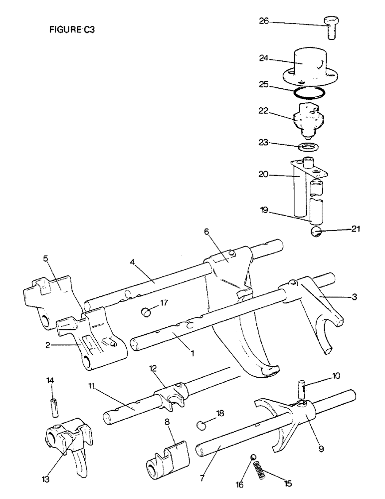 Схема запчастей Case IH 1410 - (C03-1) - GEARBOX, SELECTOR MECHANISM, [A] 1410, 1410 4WD, [B] 1410Q 4WD, 4140SK Gearbox