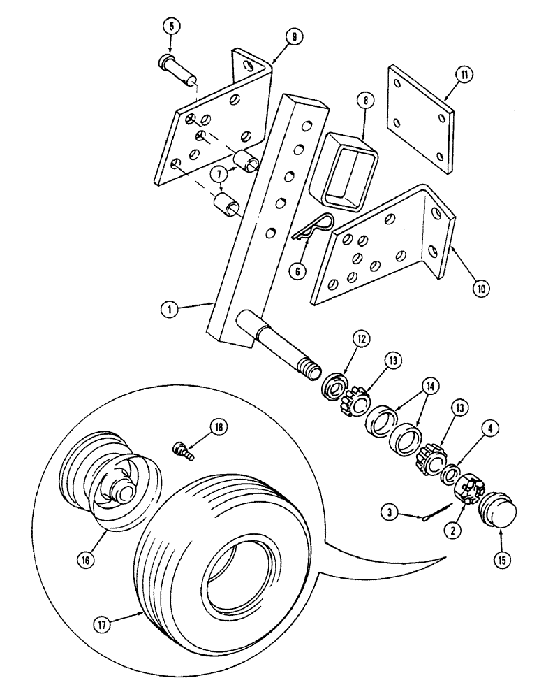 Схема запчастей Case IH 4500 - (9-044) - PNEUMATIC GAUGE WHEEL AND MOUNTING, TRAIL BEHIND MODELS, SLIDE ADJUSTING TYPE (09) - CHASSIS/ATTACHMENTS