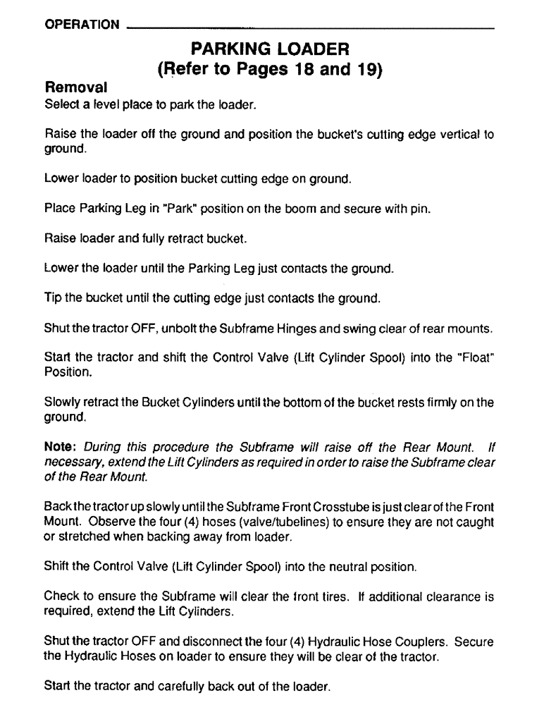 Схема запчастей Case IH L106 - (16) - OPERATION, PARKING LOADER, REFER TO PAGES 18 AND 19 (00) - PICTORIAL INDEX