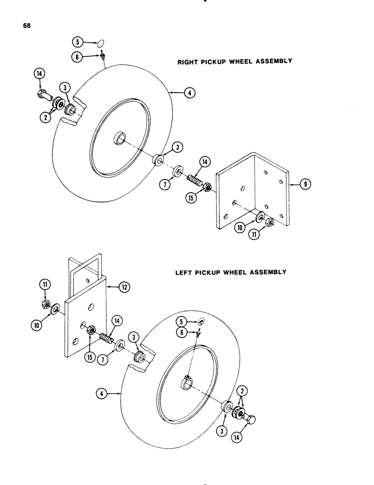 Схема запчастей Case IH 3650 - (68) - LEFT AND RIGHT GAUGE WHEEL, P.I.N. 001531 AND AFTER 