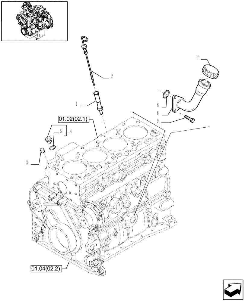 Схема запчастей Case IH WDX1202 - (01.02[02.3]) - ENGINE OIL DIPSTICK (01) - ENGINE