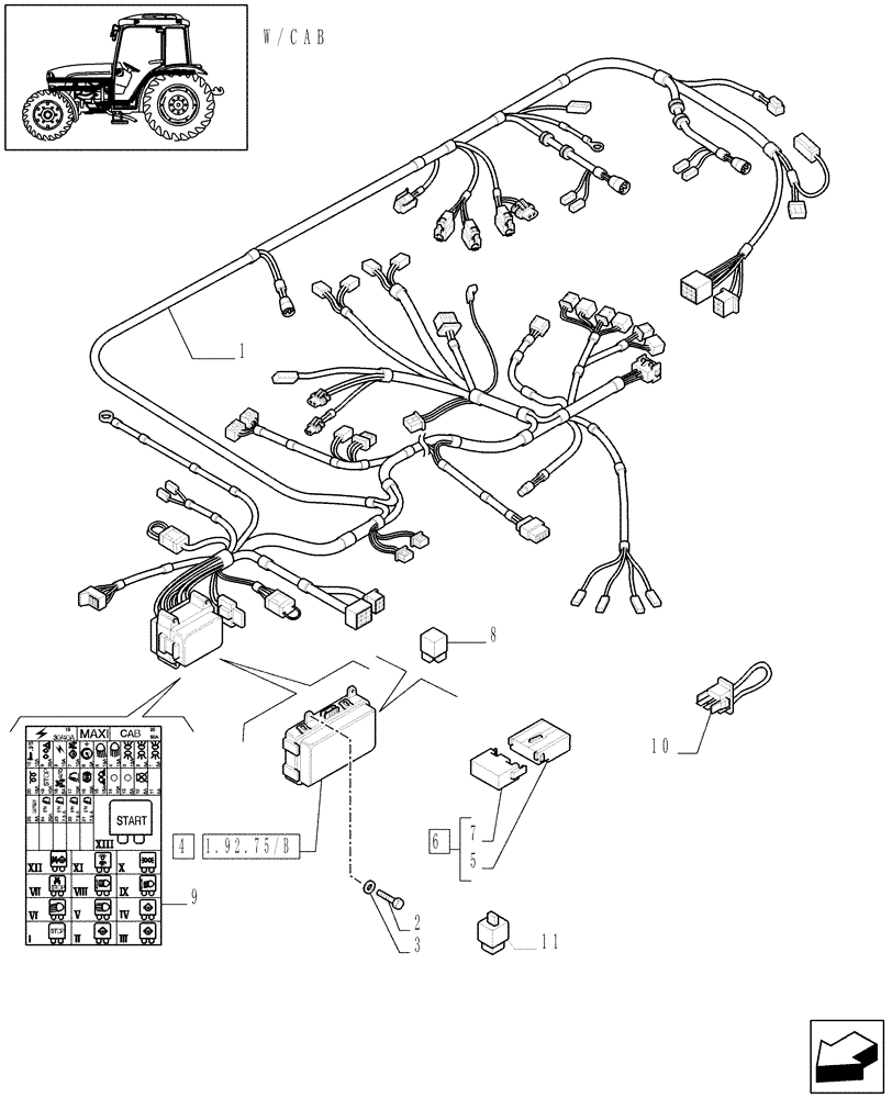 Схема запчастей Case IH JX1060C - (1.92.75[03]) - ELECTRIC CONTROLS - W/CAB (10) - OPERATORS PLATFORM/CAB