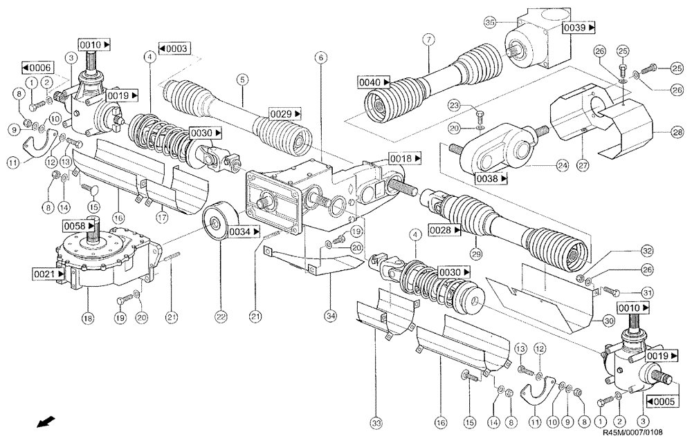 Схема запчастей Case IH RU450 - (0007) - DRIVE, MIDDLE (58) - ATTACHMENTS/HEADERS