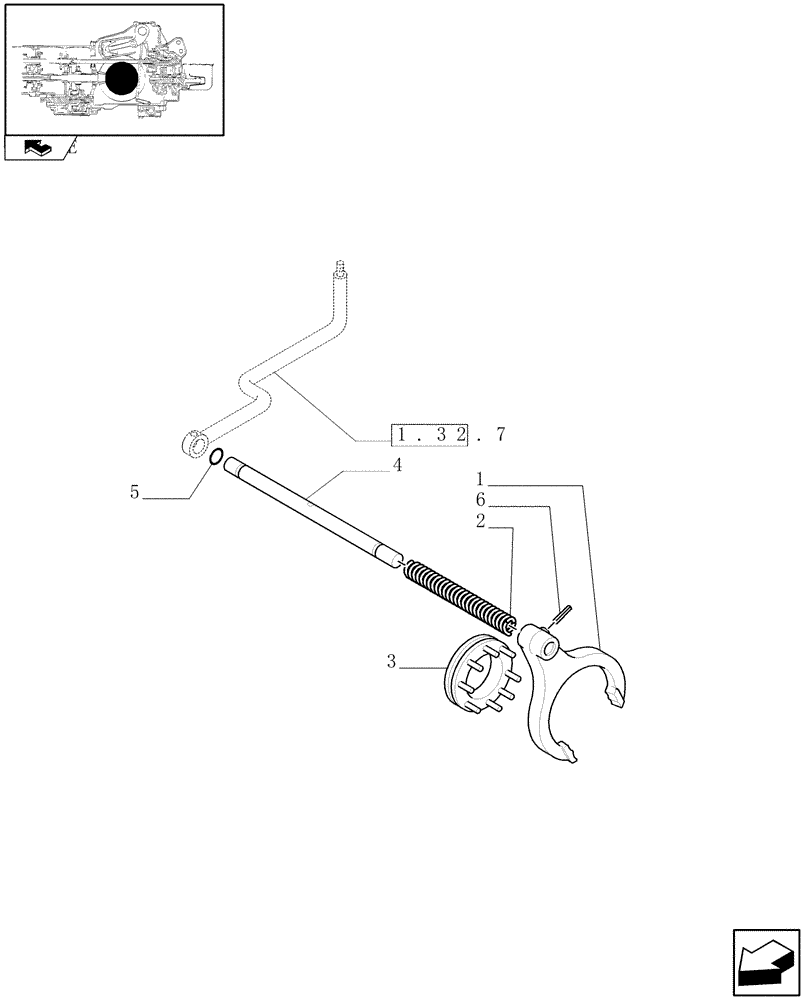 Схема запчастей Case IH FARMALL 80 - (1.32.6) - DIFFERENTIAL LOCK CONTROL - ROD AND FORK (03) - TRANSMISSION