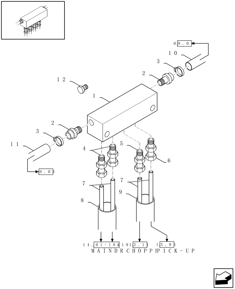 Схема запчастей Case IH RBX341 - (09.03[01]) - 4-WAY MANIFOLD (09) - LUBRICATION