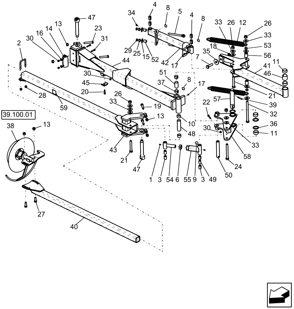 Схема запчастей Case IH 1220 - (39.100.03) - MARKER COMPONENTS 8 ROW WIDE AND 12 ROW NARROW MOUNTED STACKER (39) - FRAMES AND BALLASTING