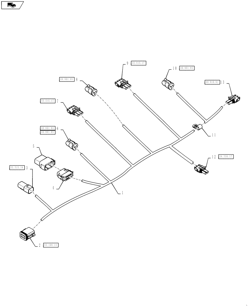 Схема запчастей Case IH 4430 - (55.100.25) - 7 SECTION LH BOOM HARNESS (55) - ELECTRICAL SYSTEMS