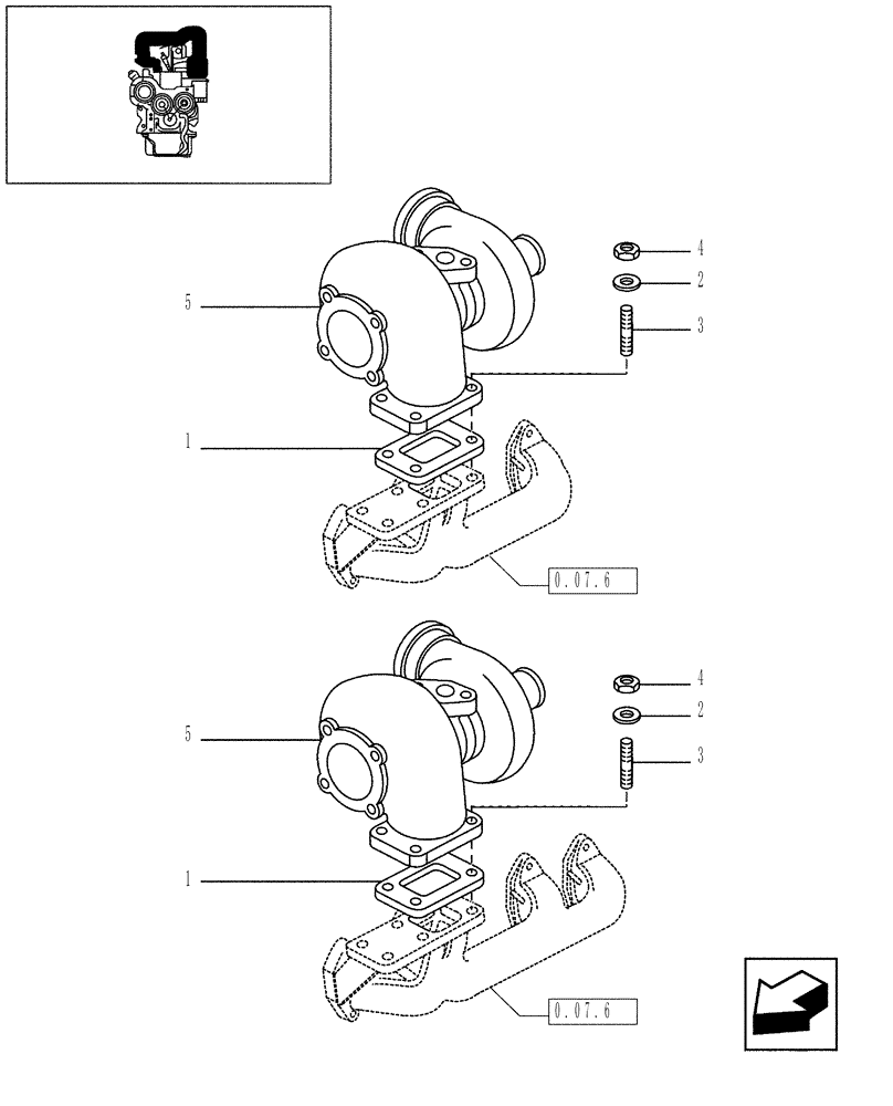 Схема запчастей Case IH JX95 - (0.24.0/03) - VAR - 747, 391102 -TTF ENGINE TIER 2 - TURBOCHARGING (01) - ENGINE