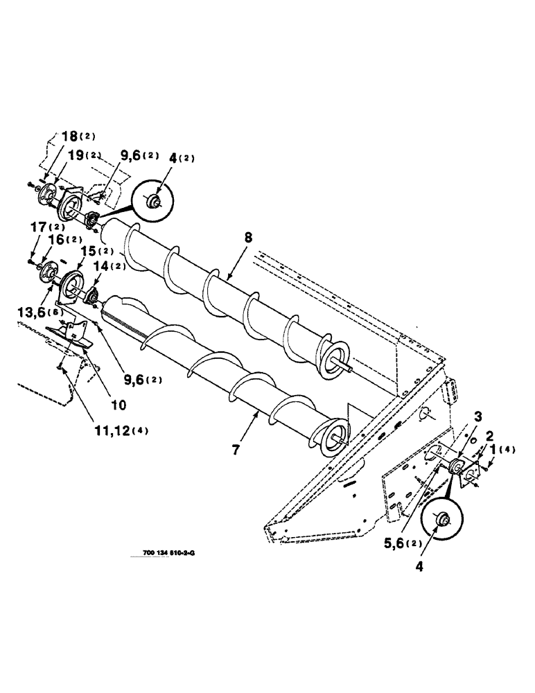 Схема запчастей Case IH 625 - (6-18) - AUGER ASSEMBLY, LEFT (58) - ATTACHMENTS/HEADERS