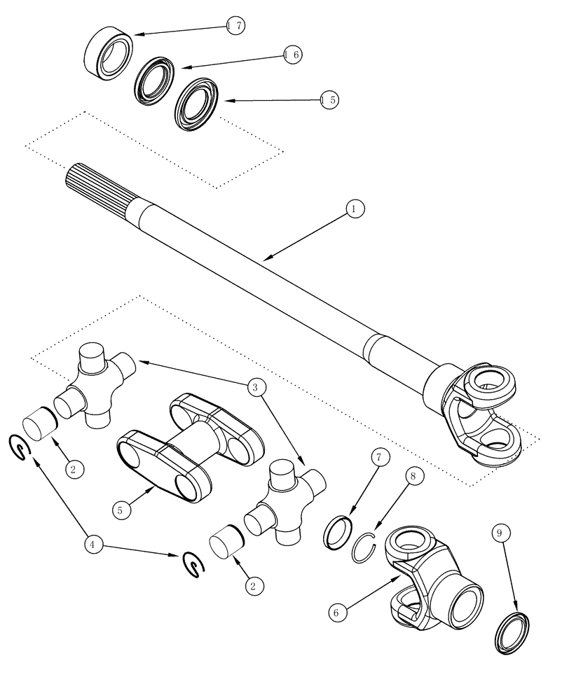 Схема запчастей Case IH MX270 - (05-13) - FRONT AXLE DRIVE SHAFT - M.F.D., UP TO JJA0107599 (05) - STEERING