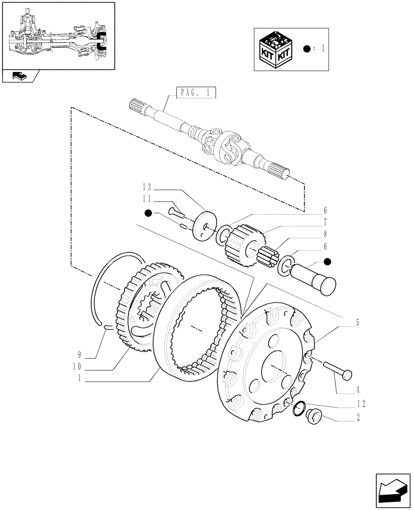 Схема запчастей Case IH FARMALL 85U - (1.40.1/10[02]) - FRONT AXLE WITH DIFFERENTIAL LOCK - DIFFERENTIAL GEARS AND SHAFT (VAR.330308) (04) - FRONT AXLE & STEERING