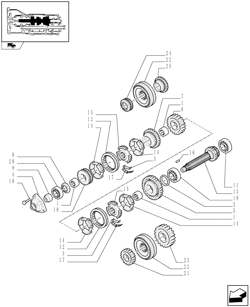 Схема запчастей Case IH FARMALL 90 - (1.28.1[02]) - GEARBOX GEARING - SYNCHRONIZER AND DRIVEN SHAFT - C6839 (03) - TRANSMISSION