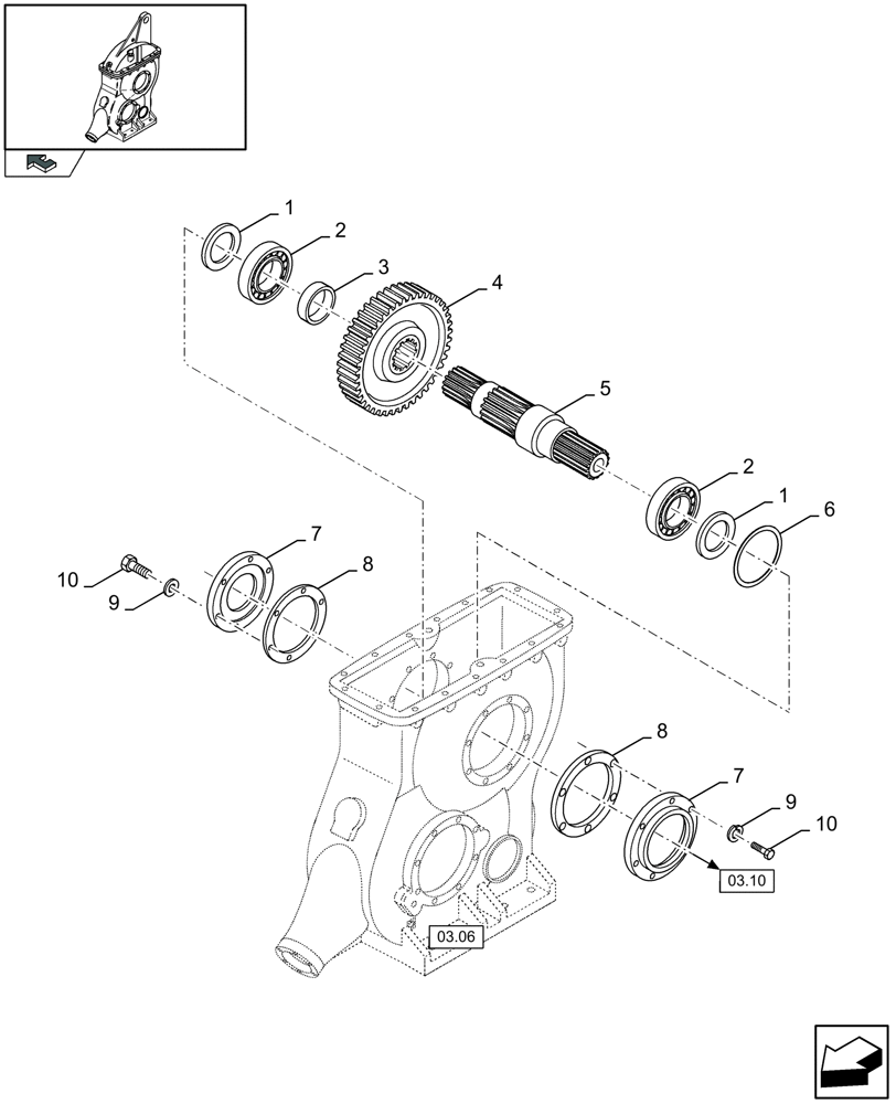 Схема запчастей Case IH LB433R - (03.09[01]) - MAIN GEARBOX, ARM SHAFT (03) - MAIN GEARBOX