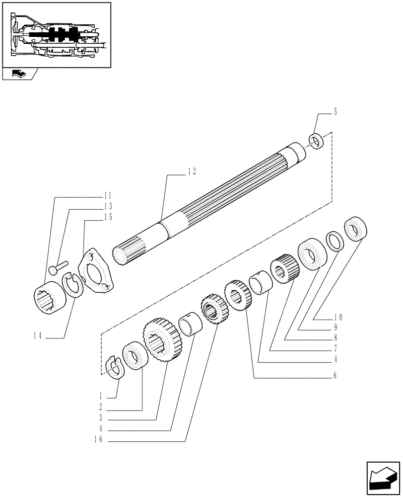 Схема запчастей Case IH FARMALL 60 - (1.28.1/02[01]) - 12X4 (30KM/H) SYNCHROMESH TRANSMISSION - SHAFTS AND GEARS (VAR.335116) (03) - TRANSMISSION