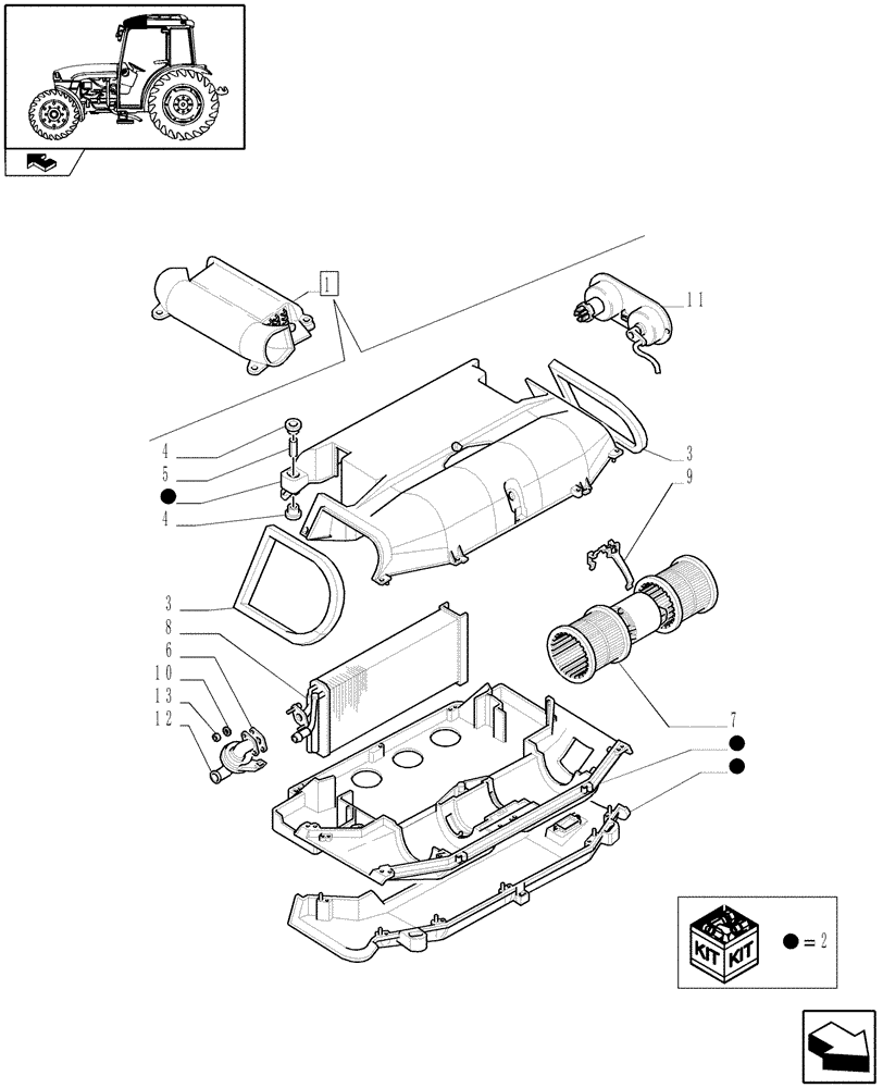 Схема запчастей Case IH FARMALL 75C - (1.92.94/ A[01]) - CAB - HEATING SYSTEM - BREAKDOWN (10) - OPERATORS PLATFORM/CAB