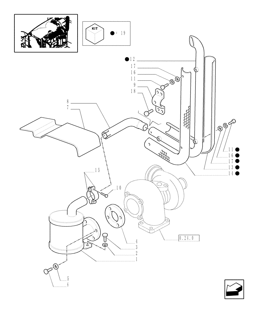 Схема запчастей Case IH JX90U - (1.15.1[02]) - SILENCER (MUFFLER) - W/CAB - GUARDS (02) - ENGINE EQUIPMENT