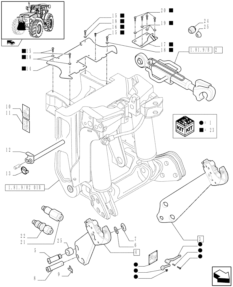 Схема запчастей Case IH PUMA 210 - (1.81.9/02[02A]) - (VAR.090) FRONT HPL FOR MID MOUNT REMOTES LESS PTO, WITH AUX. COUPLERS - LINK AND ARMS - D6726 (07) - HYDRAULIC SYSTEM