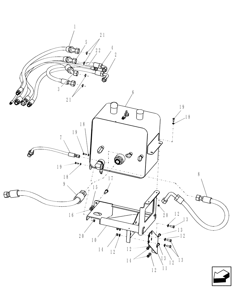 Схема запчастей Case IH AFX8010 - (A.10.A.22[1]) - RESERVOIR, HYDRAULIC, WITH HOSES AND SUPPORTS A - Distribution Systems