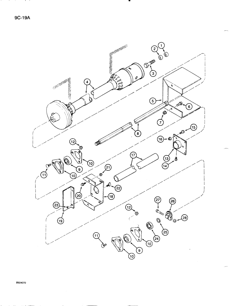 Схема запчастей Case IH 1020 - (9C-19A) - AUGER JACKSHAFT DRIVE, (MOUNTED ON RIGHT-HAND SIDE OF HEADER) 22 1/2 AND 25 FOOT HEADER (58) - ATTACHMENTS/HEADERS