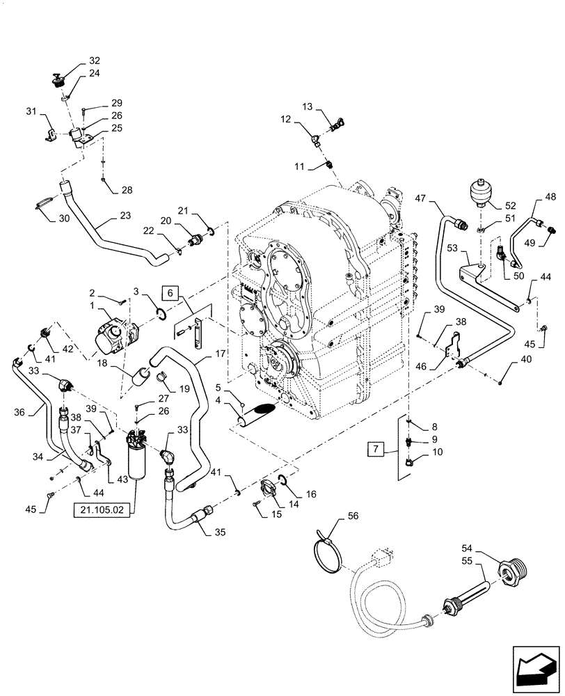 Схема запчастей Case IH QUADTRAC 450 - (21.105.01) - POWER SHIFT TRANSMISSION - LUBRICATION (21) - TRANSMISSION