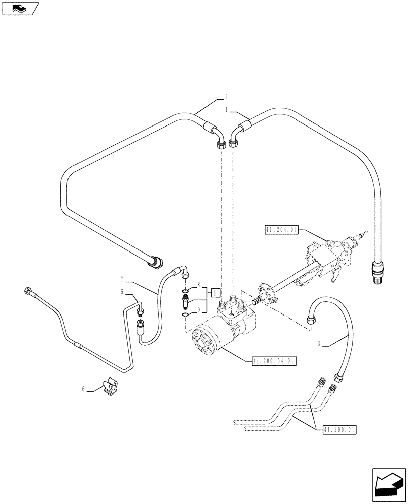 Схема запчастей Case IH PUMA 170 - (41.200.03) - POWER STEERING DELIVERY AND RETURNS PIPES (41) - STEERING