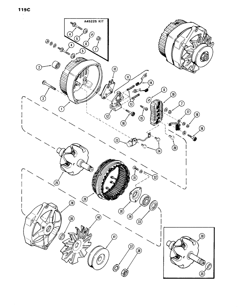 Схема запчастей Case IH 870 - (119C) - A135715 ALTERNATOR, (336B) DIESEL AND (301B) SPARK IGNITION ENGINES, DELCO-REMY (04) - ELECTRICAL SYSTEMS