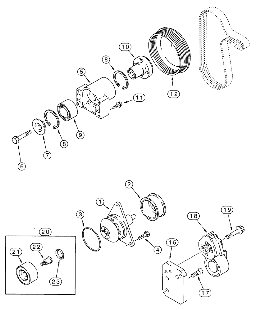 Схема запчастей Case IH 7220 - (2-024) - WATER PUMP SYSTEM, 6T-830 ENGINE, ALL 7210 TRACTORS, 7220 MODELS PRIOR TO TRACTOR P.I.N. JJA0064978 (02) - ENGINE