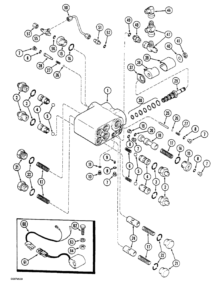 Схема запчастей Case IH 1660 - (5-60) - SELECTOR VALVE, POWER GUIDE AXLE (04) - STEERING