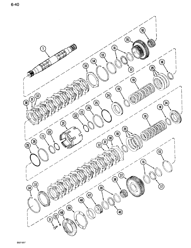 Схема запчастей Case IH 7110 - (6-040) - TRANSMISSION SPEED, OUTPUT SHAFT AND REAR CLUTCH (06) - POWER TRAIN