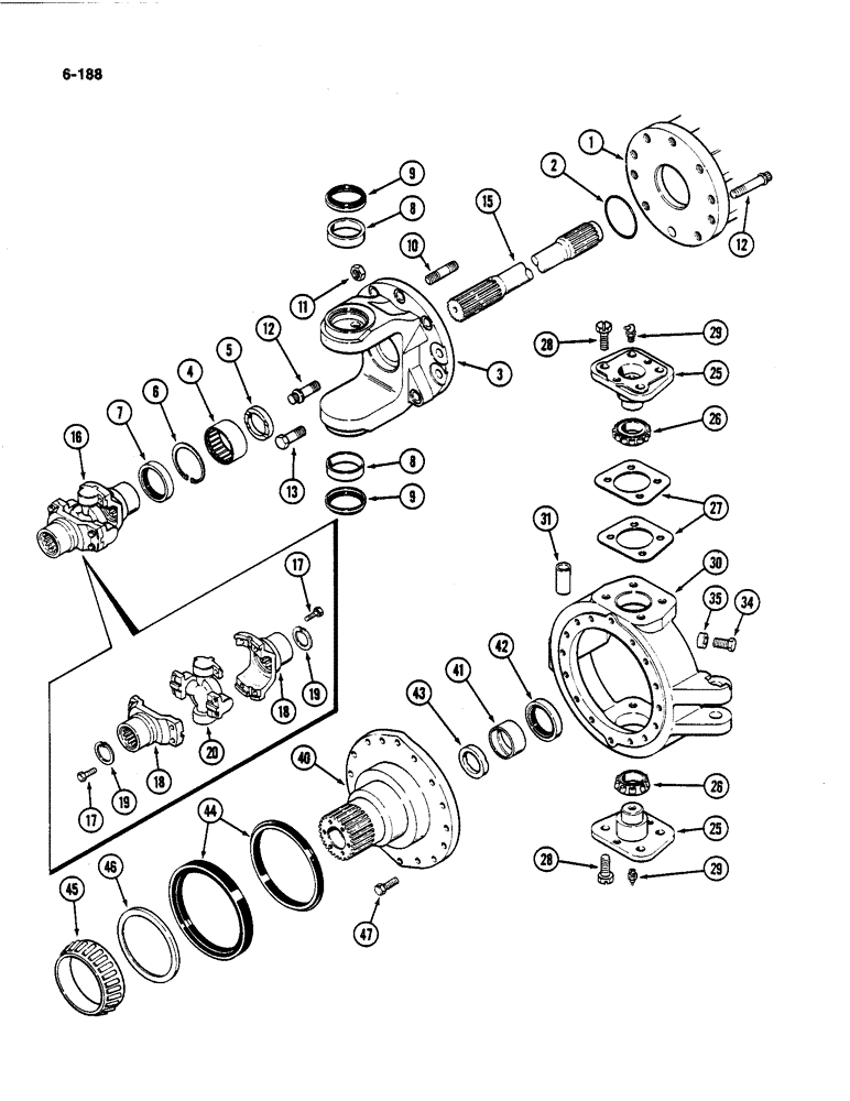 Схема запчастей Case IH 4494 - (6-188) - FRONT AXLE ASSEMBLY RIGHT TRUNNION AND SPINDLE (06) - POWER TRAIN