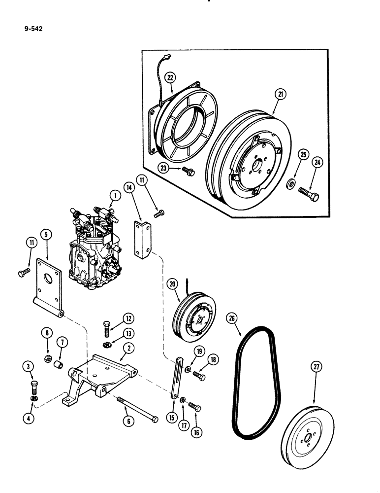 Схема запчастей Case IH 2294 - (9-542) - AIR CONDITIONING, COMPRESSOR MOUNTING AND DRIVE (09) - CHASSIS/ATTACHMENTS