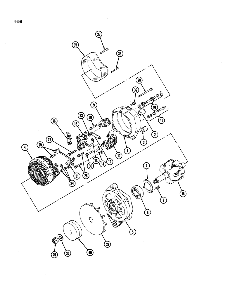 Схема запчастей Case IH 9270 - (4-058) - ALTERNATOR ASSEMBLY WITH DEBRIS SCREEN (04) - ELECTRICAL SYSTEMS