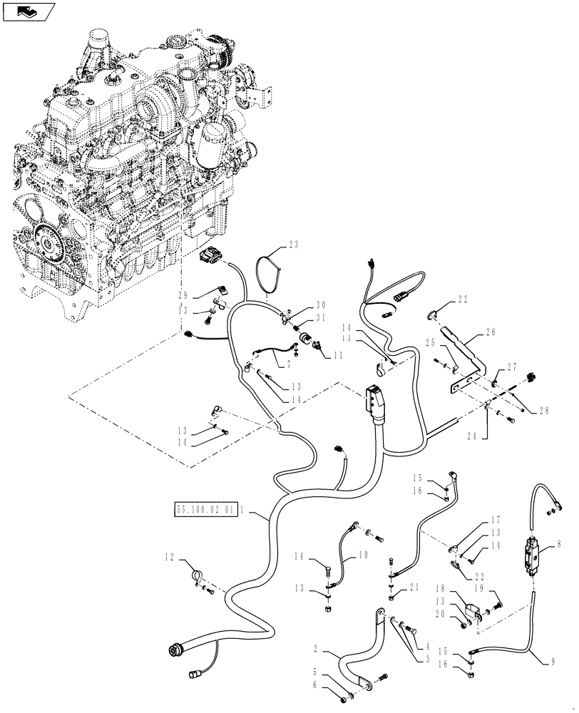 Схема запчастей Case IH STEIGER 400 - (55.100.02[01]) - HARNESS - ENGINE INSTALLATION - 13L RC - STEIGER 400-450 (55) - ELECTRICAL SYSTEMS