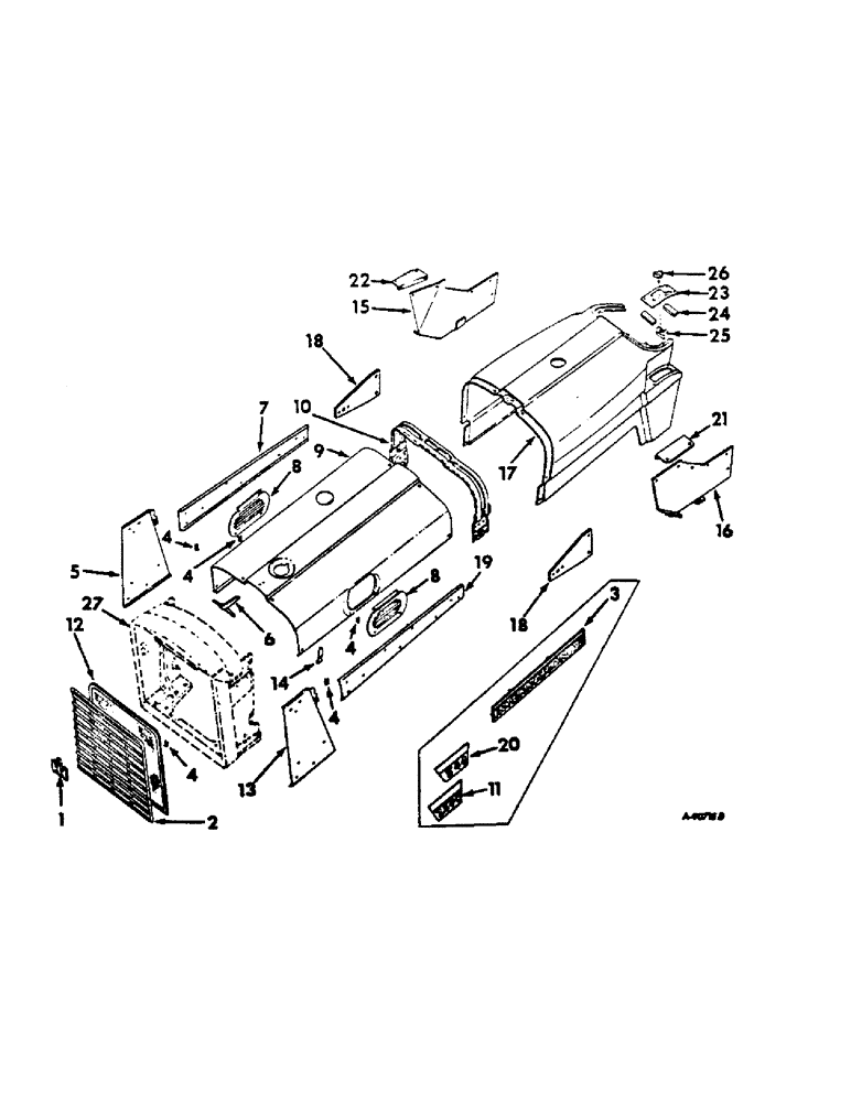 Схема запчастей Case IH 544 - (A-14) - CHASSIS, RADIATOR AND SHEET METAL, HOOD AND RADIATOR GRILLE, INTERNATIONAL TRACTORS Chassis, Radiator & Sheet Metal