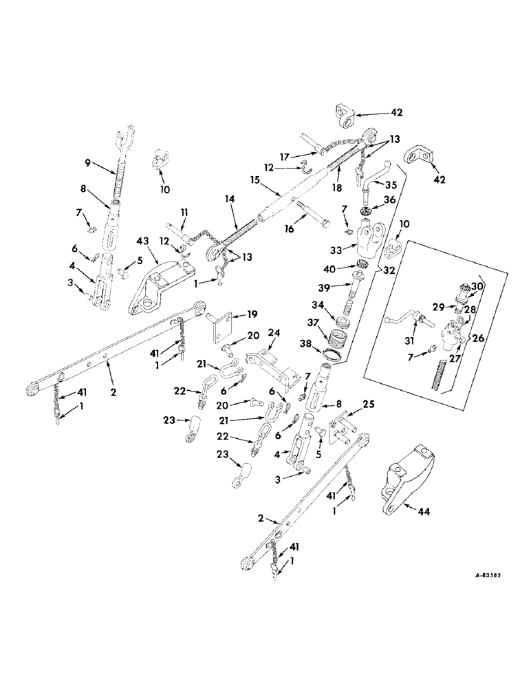 Схема запчастей Case IH B414 - (143) - DRAWBARS AND HITCHES, THREE-POINT HITCH Drawbar & Hitches