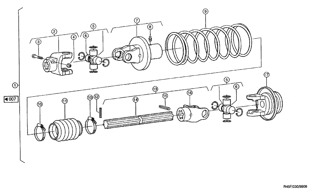 Схема запчастей Case IH RU450 - (0030) - UNIVERSAL DRIVE SHAFT (58) - ATTACHMENTS/HEADERS