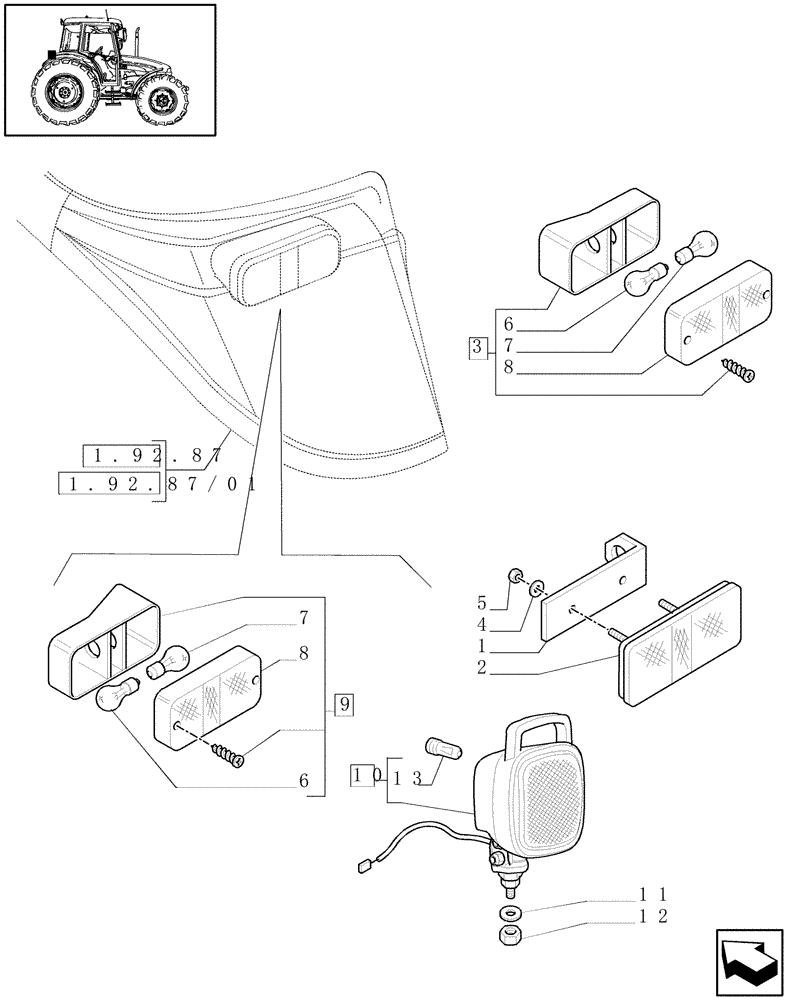 Схема запчастей Case IH JX70 - (1.75.6[03]) - LIGHTING COMPONENTS - REAR (06) - ELECTRICAL SYSTEMS