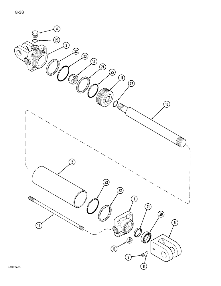 Схема запчастей Case IH 6300 - (8-38) - HYDRAULIC CYLINDER, ENDWISE TRANSPORT, 1272402C91 (08) - HYDRAULICS